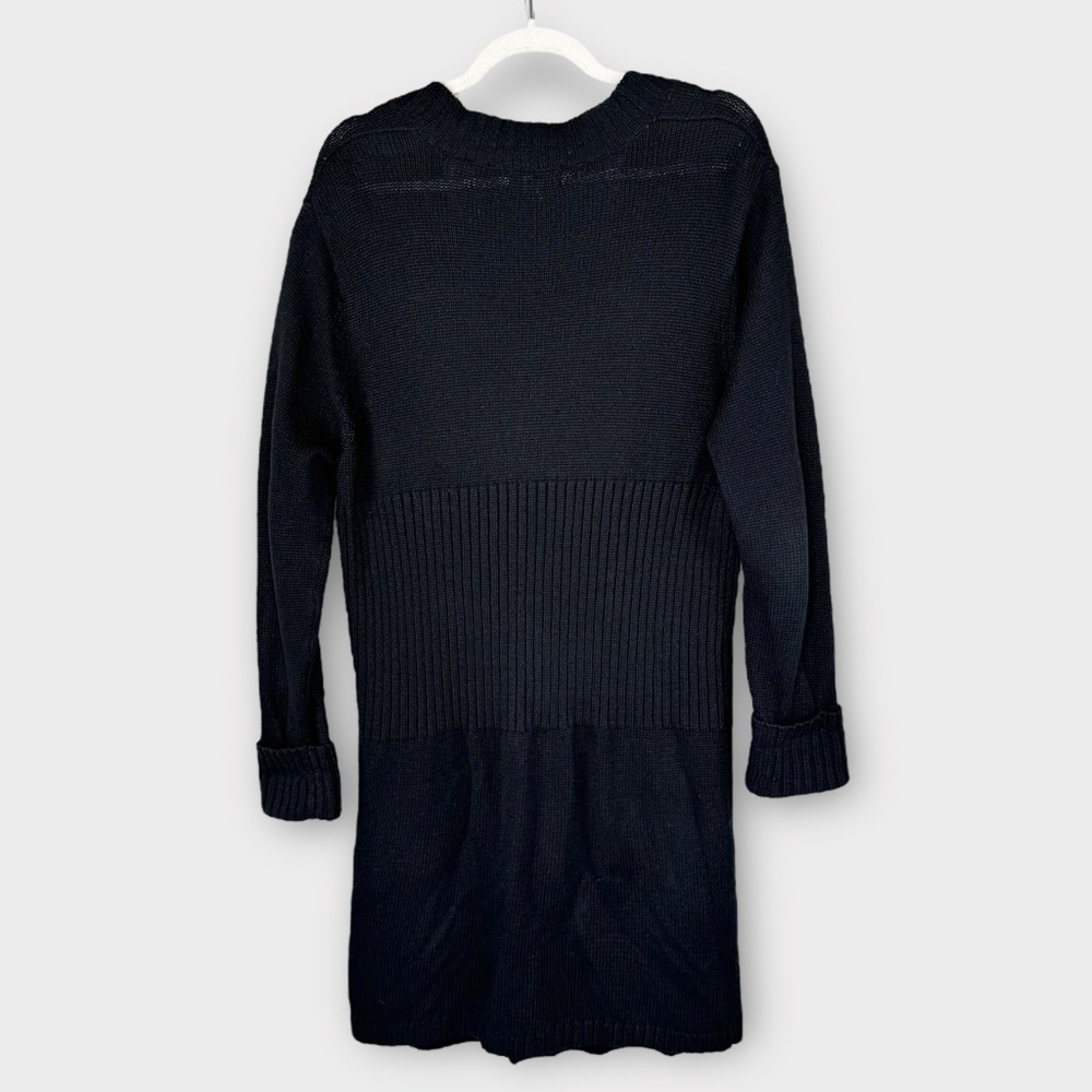Christopher & Banks Black Long Cardigan Sweater L Open Front with Tie Closure - Picture 3 of 8